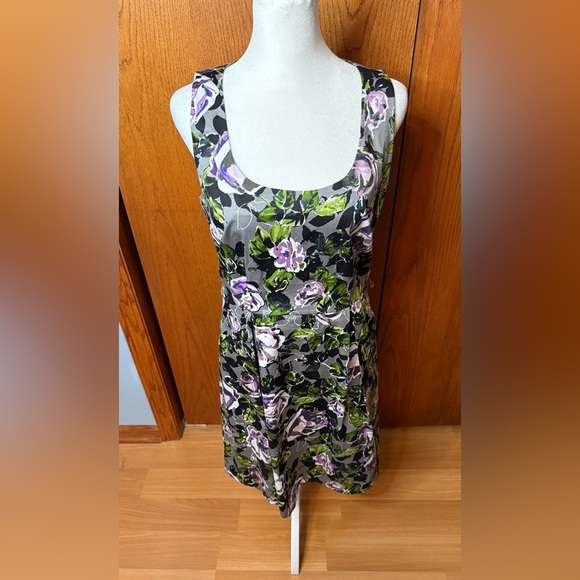 NWT Apt 9 Gray Floral Size 6 Fit And Flare Sleeveless Dress Belt Not Included - Picture 1 of 16